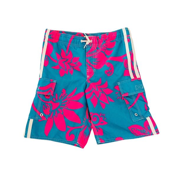 Old Navy Boys Swim Shorts‎ Pink Floral Size M Cargo Pockets - Picture 1 of 8